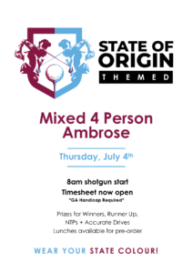 Ladies 'State of Origin Themed' Mixed 4 Person Ambrose – Thursday 4th July 2024 - Nambour Golf Club Ladies 'State of Origin Themed' Mixed 4 Person Ambrose – Thursday 4th July 2024 - Nambour Golf Club